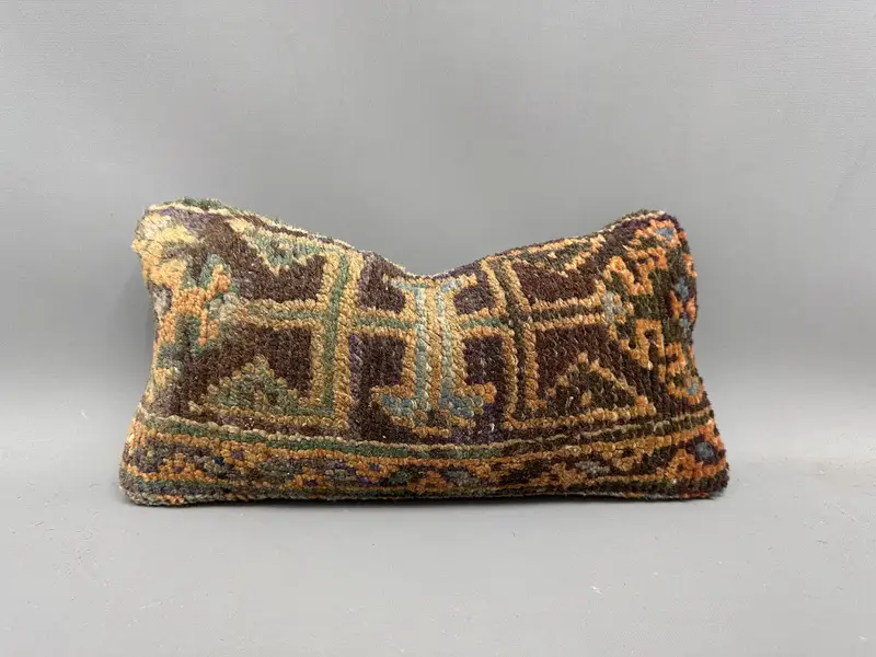 Pillow Sham, Bolster Pillow Sham, Boho Pillow, Boho Pillow Sham Cover, Kilim Pillow, 8x16 Brown Cushion Cover, Cozy Throw Pillow Cover - 1