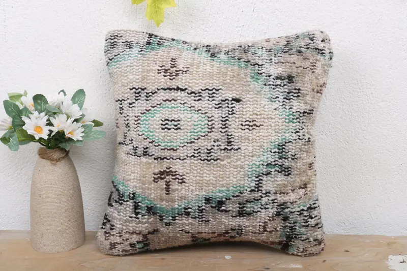 Interior Designer Pillow, Ethnical Kilim Rug Pillow, Pastel Pillow Sham, 12x12 Beige Pillow Cover, Handmade Kilim Cushion, Cushion Case - 2