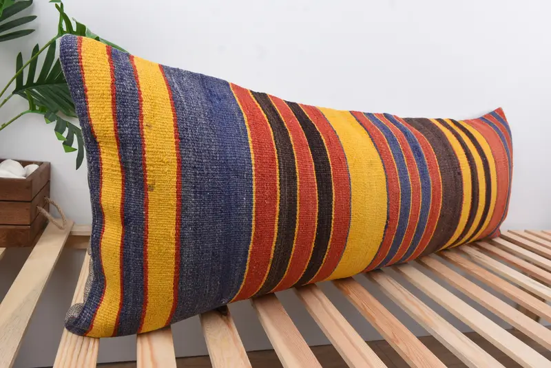 Art Deco Pillow Sham, Ethnical Kilim Rug Pillow, Cushion Case, 16x48 Yellow Pillow Sham, Home Decor Pillow, Pet Cushion Case, Boho Pillow - 4