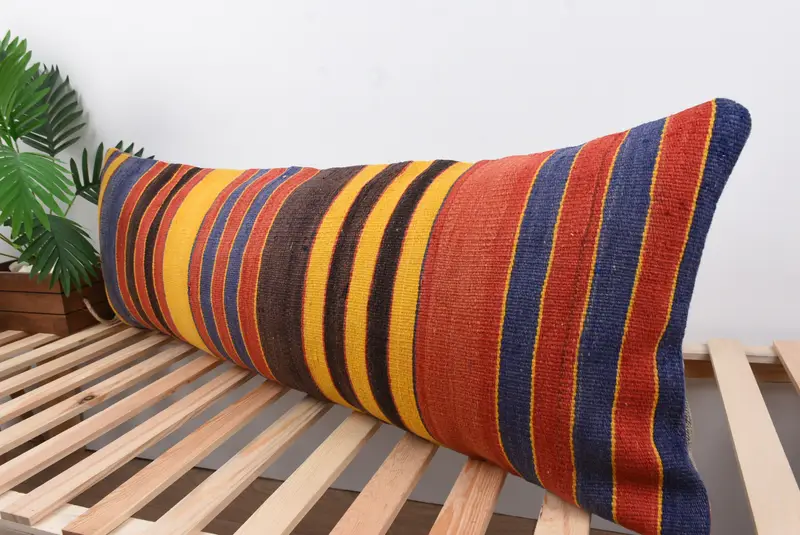 Art Deco Pillow Sham, Ethnical Kilim Rug Pillow, Cushion Case, 16x48 Yellow Pillow Sham, Home Decor Pillow, Pet Cushion Case, Boho Pillow - 5