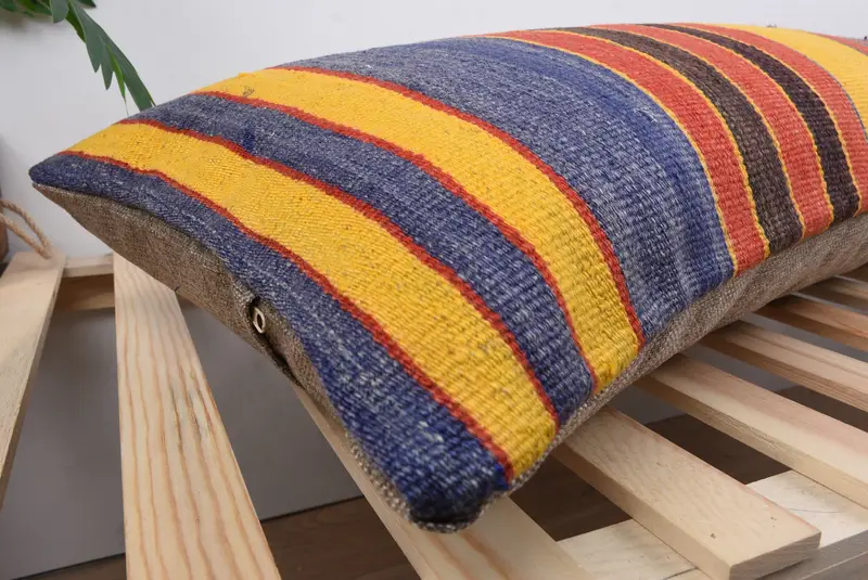 Art Deco Pillow Sham, Ethnical Kilim Rug Pillow, Cushion Case, 16x48 Yellow Pillow Sham, Home Decor Pillow, Pet Cushion Case, Boho Pillow - 6
