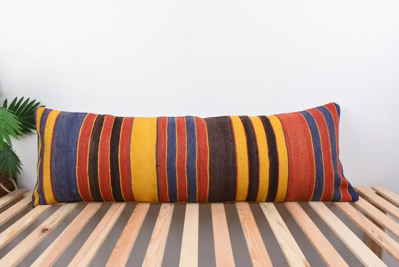 Art Deco Pillow Sham, Ethnical Kilim Rug Pillow, Cushion Case, 16x48 Yellow Pillow Sham, Home Decor Pillow, Pet Cushion Case, Boho Pillow - 1