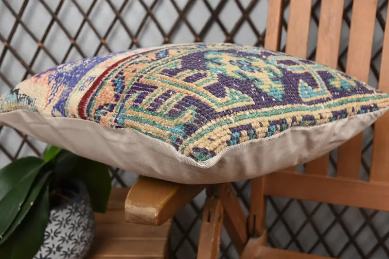 Boho Pillow, Luxury Cushion Case, Pillow for Couch, Throw Kilim Pillow, 16x16 Blue Cushion Case, Pillow, Car Pillow - 6