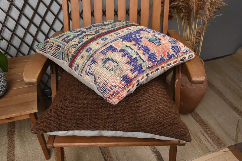 Boho Pillow, Luxury Cushion Case, Pillow for Couch, Throw Kilim Pillow, 16x16 Blue Cushion Case, Pillow, Car Pillow - 4