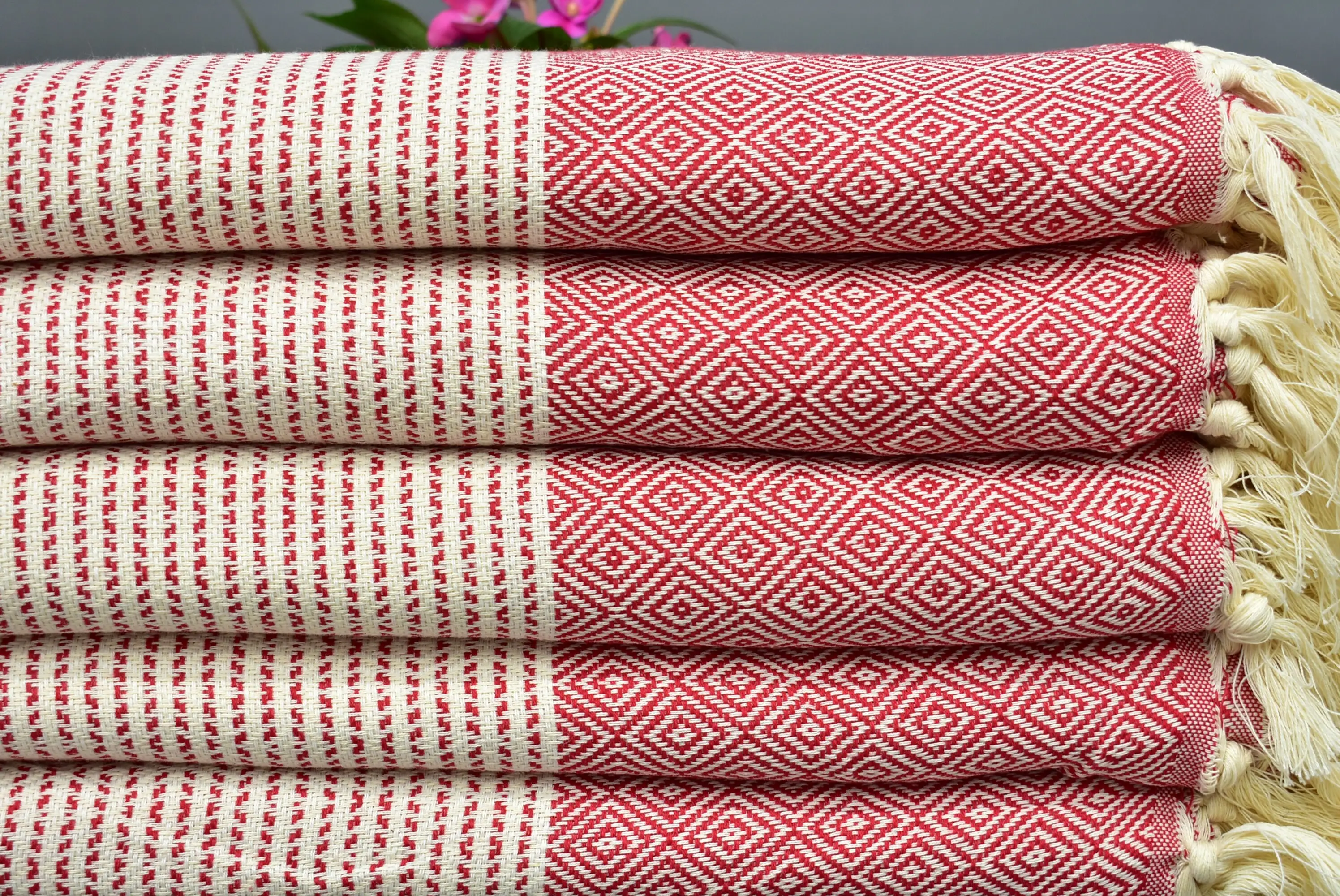 Personalized Turkish Cotton Red Diamond Bath Towel, 70x36 Inches - 1
