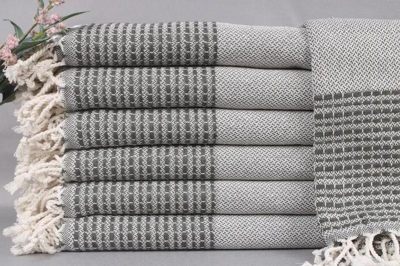 Beach Towel Monogrammed Turkish Cotton Khaki Green Stripes, 36x69 Inches