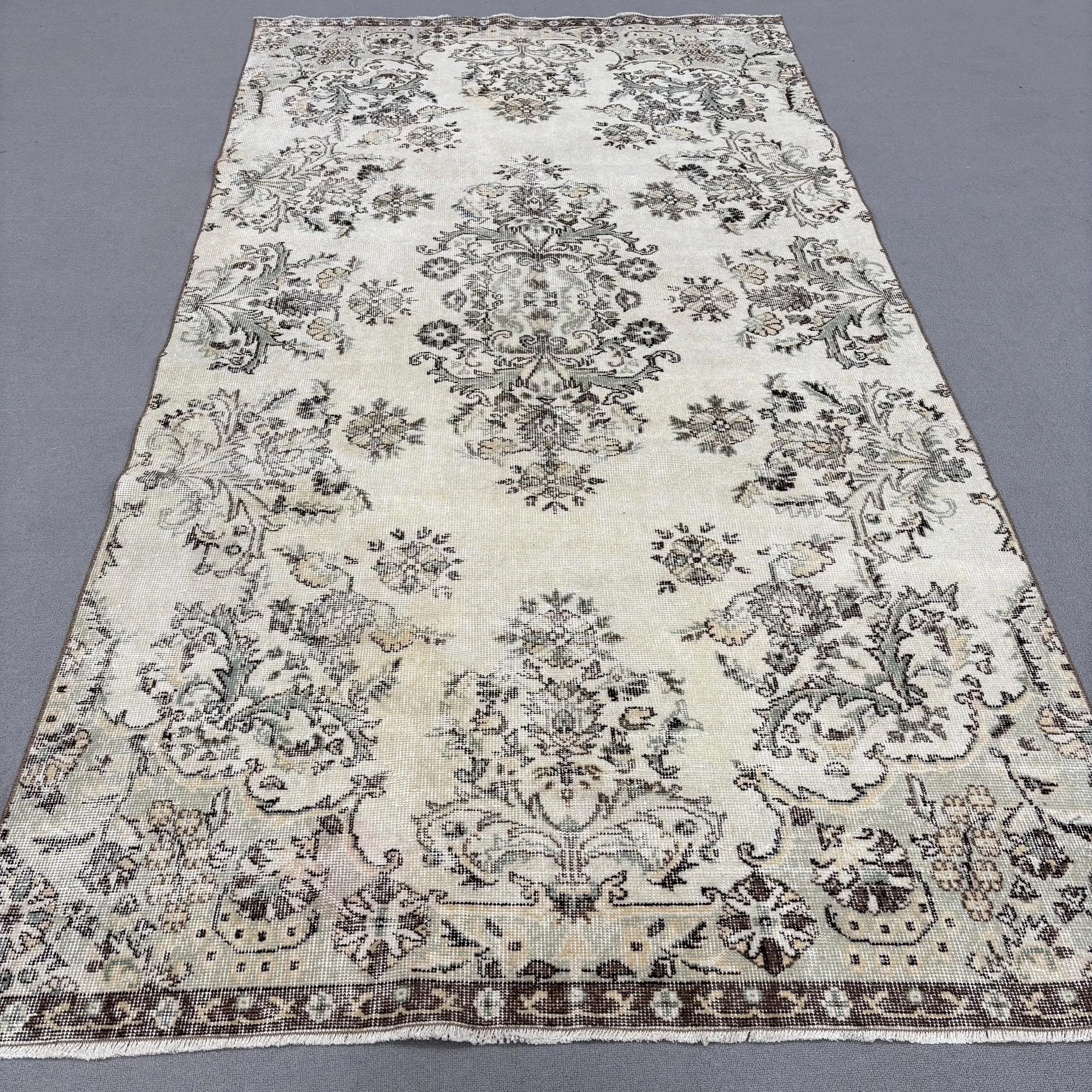 Vintage Halı 5.2x10 ft (160x305 cm), Beyaz İkat Türk Halısı - 1