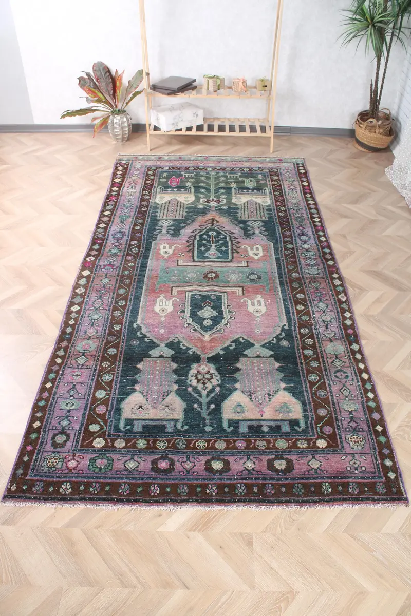 4.9x7.6 ft Alan Türk Halısı, Mavi Oryantal Vintage Halı - 1
