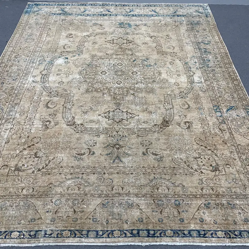 Alfombra marrón y azul, 30 x 40 cm con estampado de plantas y árboles