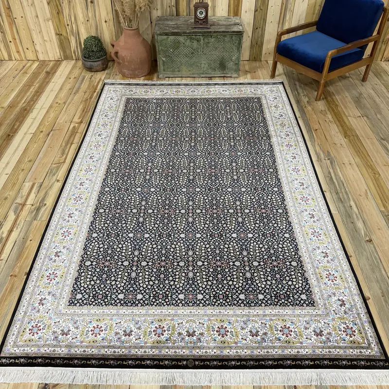 Türkischer 6,4 x 9,9 Fuß großer Teppich, großer Vintage-Teppich, schwarz-weißer marokkanischer Teppich - 1