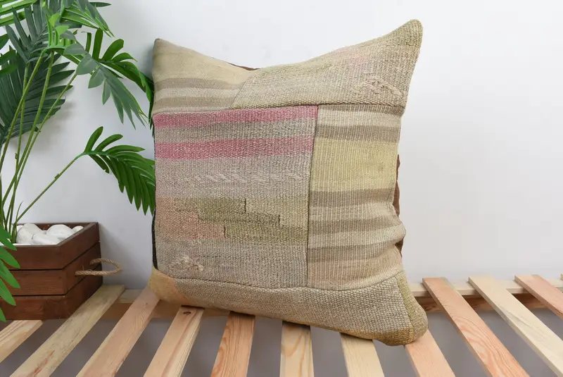 Tribal Cushion Case, Boho Pillow, Neutral Throw Pillow, Pillow, 20x20 Beige Cushion Cover, Vintage Kilim Pillow, Kilim Pillow - 4