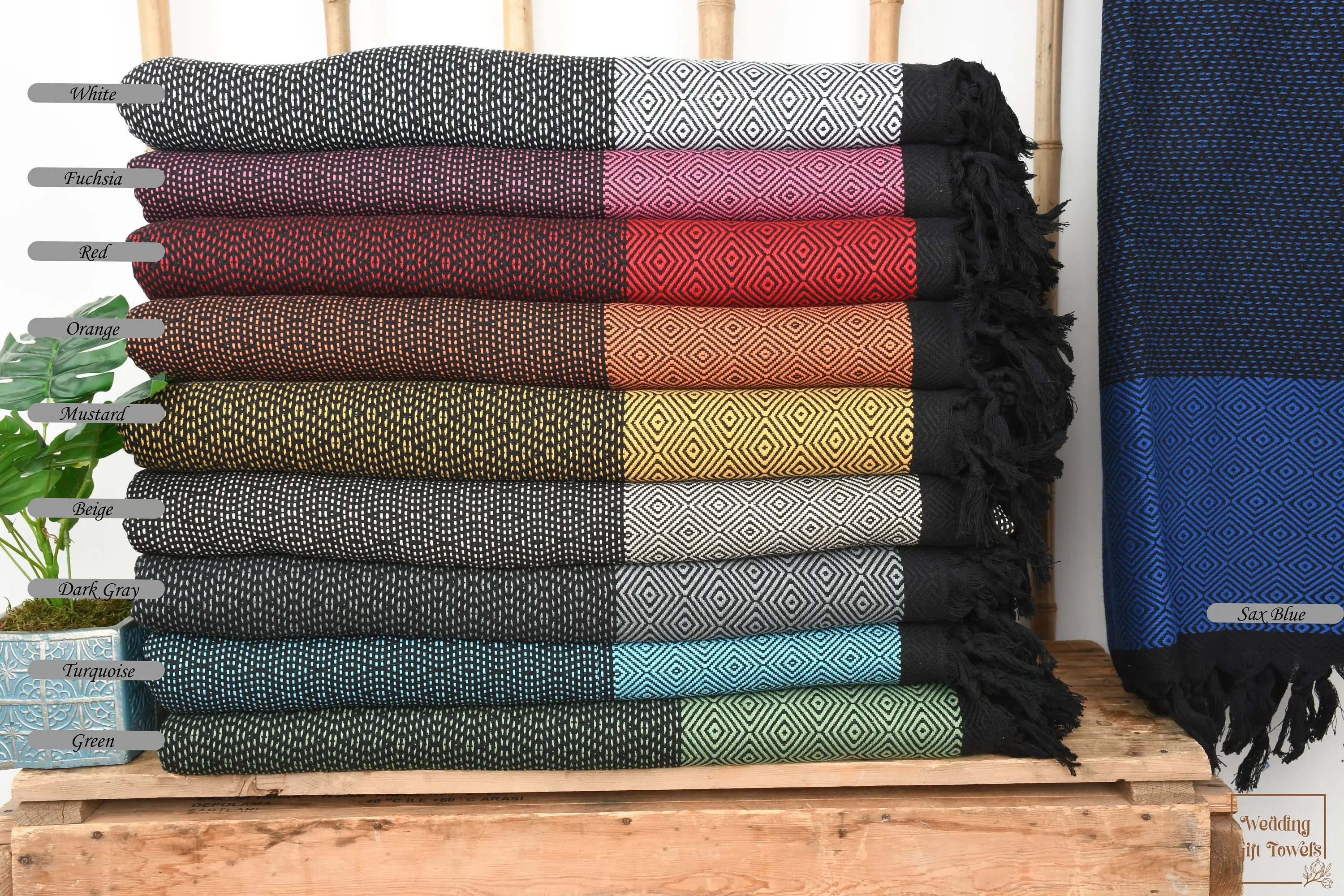 Personalized Blanket Cotton Chevron, Beige Double, Recycled Organic, 79x99 Inches - 1