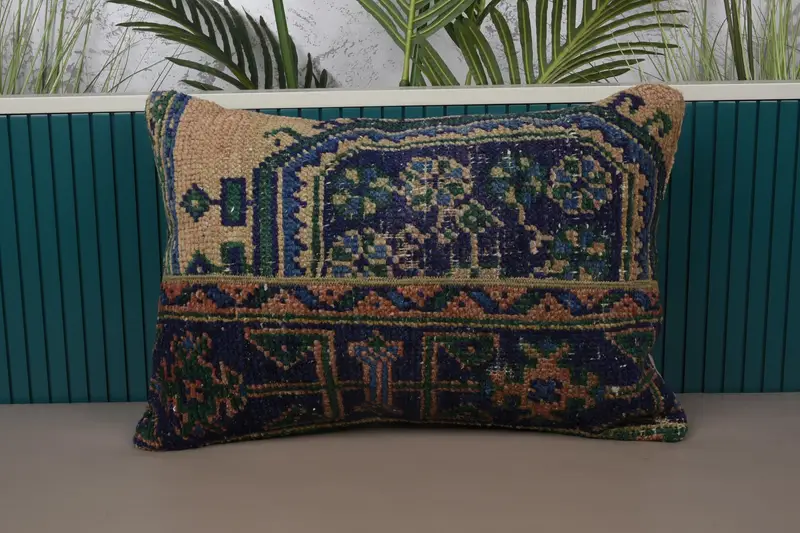 Blaues südwestliches besticktes Kissen, 16x24 Vintage Wurfkissen