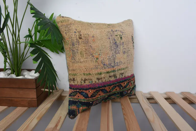 Boho Pillow, Pillow Case, Christmas Cushion Cover, Boho Pillow Sham Cover, Shabby Chic Cushion, 16x16 Blue Cushion, Garden Pillow, Antique Pillows - 4