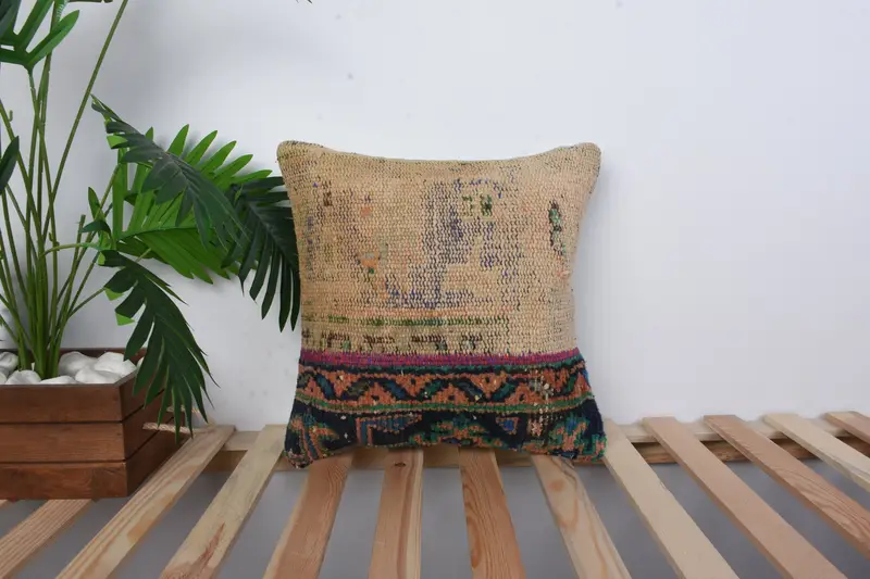 Boho Pillow, Pillow Case, Christmas Cushion Cover, Boho Pillow Sham Cover, Shabby Chic Cushion, 16x16 Blue Cushion, Garden Pillow, Antique Pillows - 1
