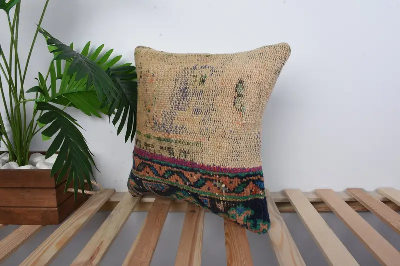 Boho Pillow, Pillow Case, Christmas Cushion Cover, Boho Pillow Sham Cover, Shabby Chic Cushion, 16x16 Blue Cushion, Garden Pillow, Antique Pillows - 5