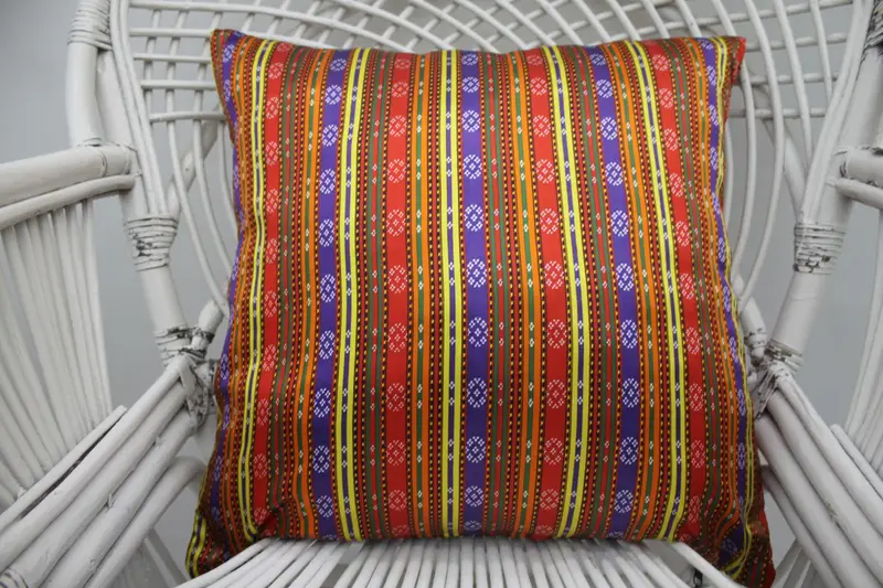 Handmade Striped Cushion, Embroidered Throw Pillow