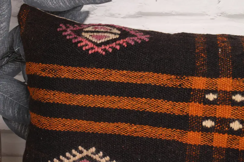 Kilim Pillow Cover, Gift Pillow, Anatolian Pillow Cover, Ethnical Kilim Rug Pillow, Customized Pillow, Cushion Case, 12x36 Brown Pillow Cover - 2