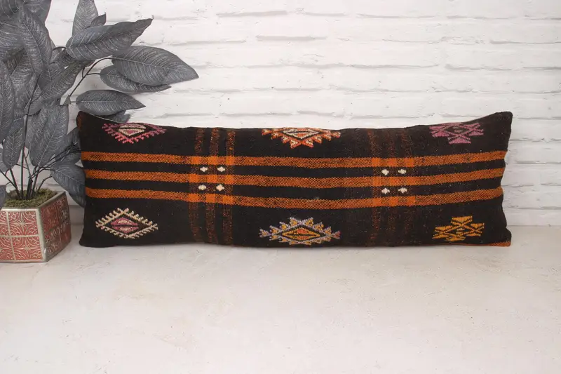 Kilim Pillow Cover, Gift Pillow, Anatolian Pillow Cover, Ethnical Kilim Rug Pillow, Customized Pillow, Cushion Case, 12x36 Brown Pillow Cover - 1