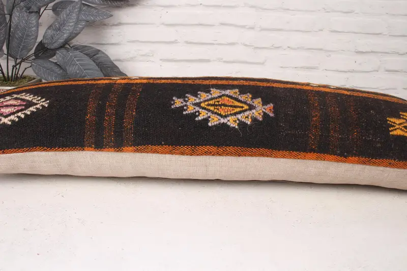 Kilim Pillow Cover, Gift Pillow, Anatolian Pillow Cover, Ethnical Kilim Rug Pillow, Customized Pillow, Cushion Case, 12x36 Brown Pillow Cover - 5