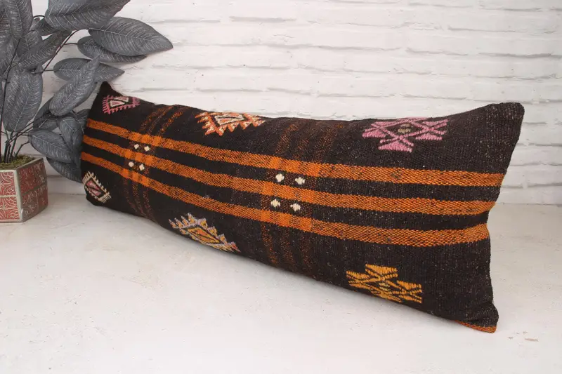 Kilim Pillow Cover, Gift Pillow, Anatolian Pillow Cover, Ethnical Kilim Rug Pillow, Customized Pillow, Cushion Case, 12x36 Brown Pillow Cover - 4