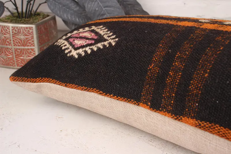 Kilim Pillow Cover, Gift Pillow, Anatolian Pillow Cover, Ethnical Kilim Rug Pillow, Customized Pillow, Cushion Case, 12x36 Brown Pillow Cover - 6