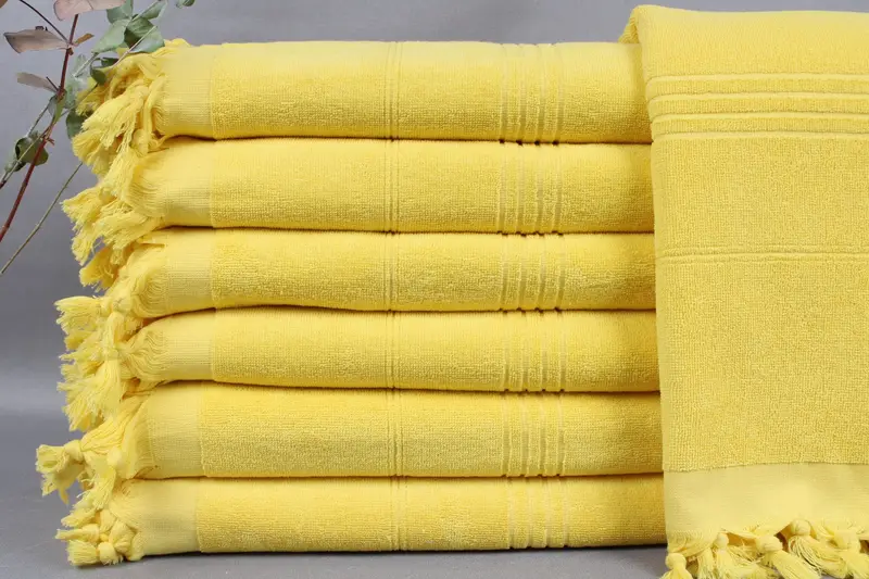 Organic Beach Towel Yellow Striped Terry, Personalizable, 36x71 Inches