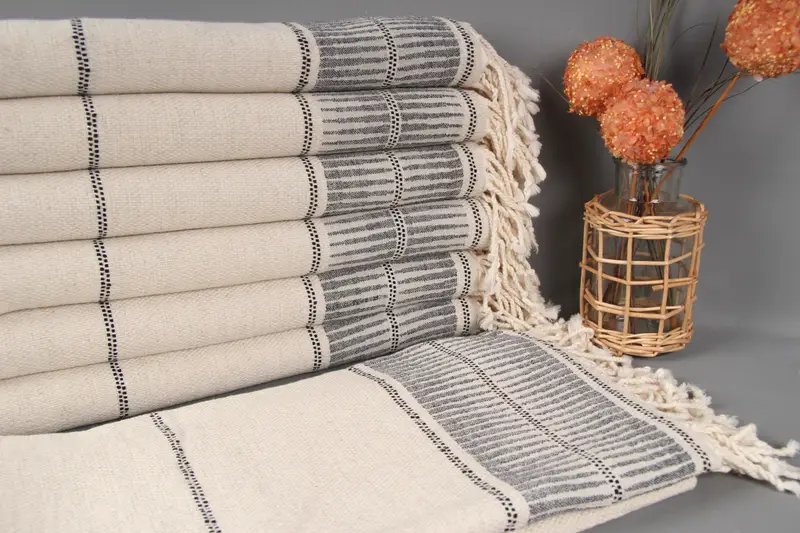 Personalized Navy Striped Towel, Organic Cotton, 40x71 Inches