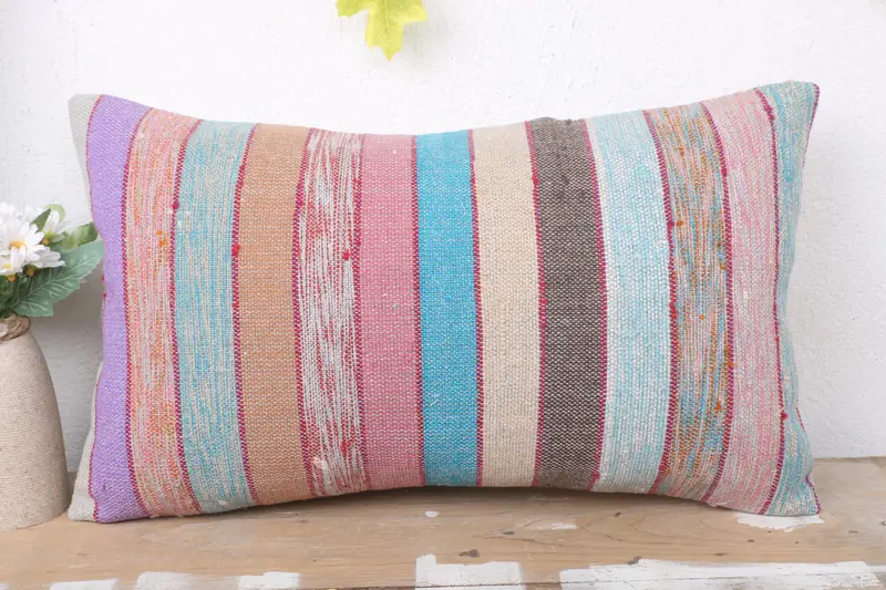 Interior Designer Pillow, Kilim Pillow, Kilim Cushion Sham, Neutral Pillow Sham, Pillow Case, 12x20 Rainbow Pillow Sham, Farmhouse Pillow Sham - 2
