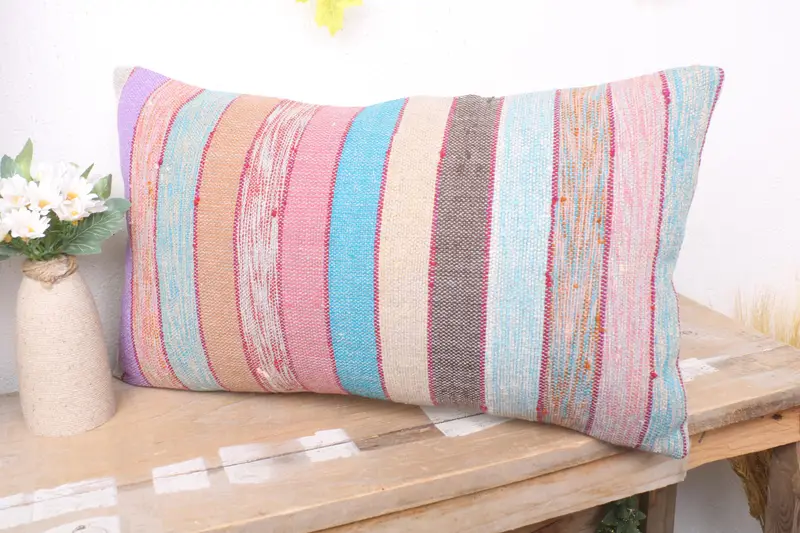 Interior Designer Pillow, Kilim Pillow, Kilim Cushion Sham, Neutral Pillow Sham, Pillow Case, 12x20 Rainbow Pillow Sham, Farmhouse Pillow Sham - 4
