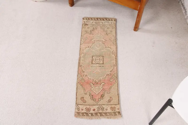 Handmade Green Ikat Rug, 0.1x2.8 ft with Red Accents