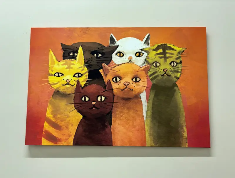 Moderne abstrakte Katzenleinwand: Lebendiges Dekor für Katzenliebhaber