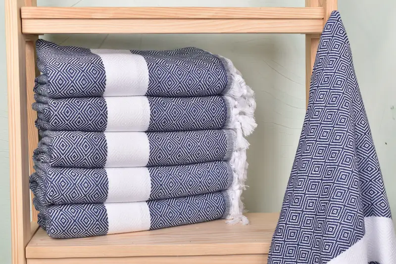 Personalized Towel Navy Cotton 40x71 Inches, Organic Cotton/Linen