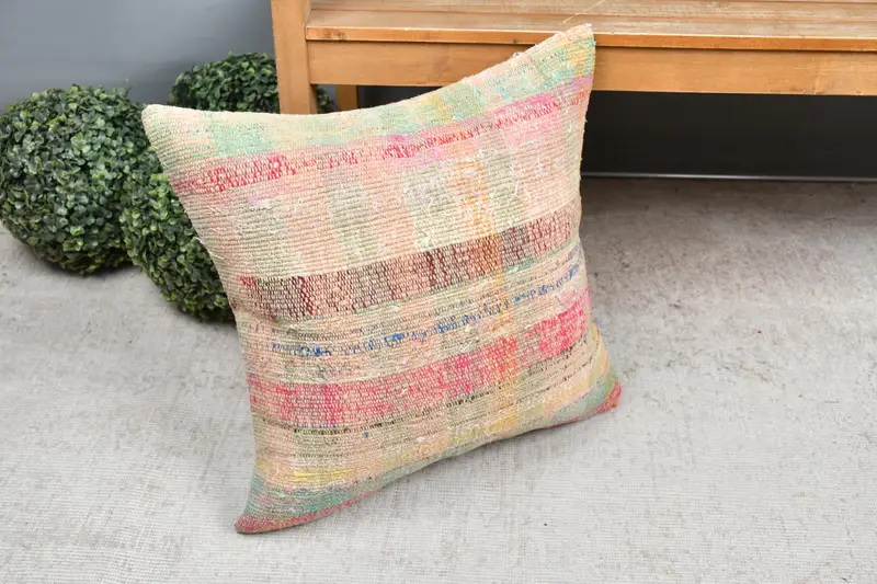 Pillow for Sofa, Morroccon Kilim Cushion Cushion Cover, Cushion Case, Handmade Kilim Cushion, 20x20 Rainbow Pillow Case, Turkish Pillow - 7