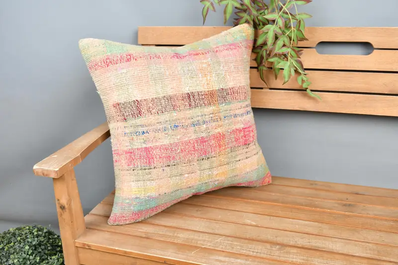 Pillow for Sofa, Morroccon Kilim Cushion Cushion Cover, Cushion Case, Handmade Kilim Cushion, 20x20 Rainbow Pillow Case, Turkish Pillow - 1