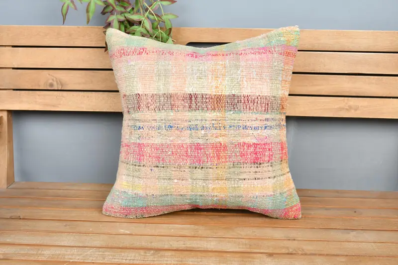 Pillow for Sofa, Morroccon Kilim Cushion Cushion Cover, Cushion Case, Handmade Kilim Cushion, 20x20 Rainbow Pillow Case, Turkish Pillow - 6