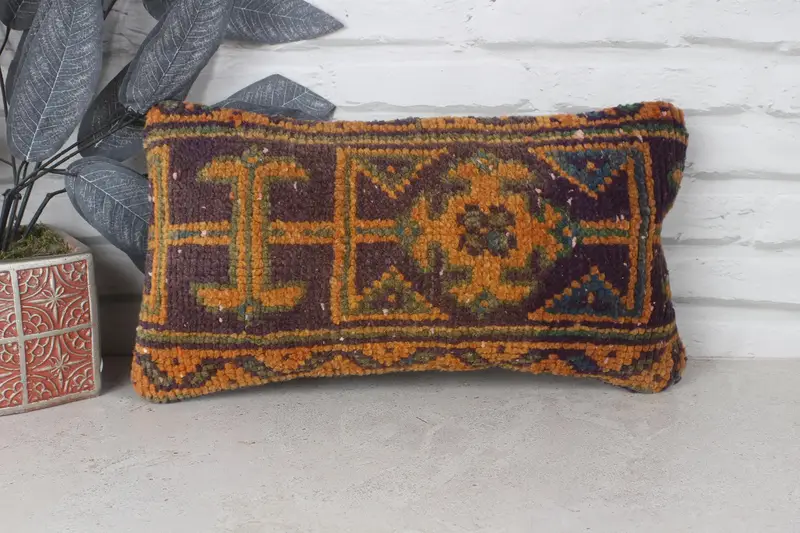 Pillow Cover, Decorative Bolster Pillow, Boho Pillow, 8x16 Blue Pillow, Garden Pillow Sham, Turkish Pillow, Boho Pillow Sham Cover - 1