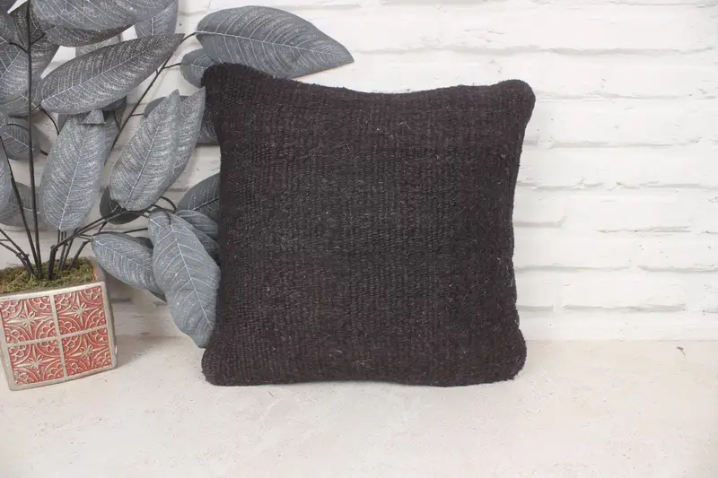 Accent Pillow Sham, Ethnical Kilim Rug Pillow, Pillow Sham, 14x14 Brown Pillow Sham, Kilim Cushion Sham, Turkish Pillow, Turkish Corner Cushion - 1