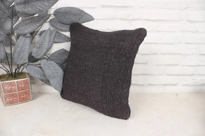 Accent Pillow Sham, Ethnical Kilim Rug Pillow, Pillow Sham, 14x14 Brown Pillow Sham, Kilim Cushion Sham, Turkish Pillow, Turkish Corner Cushion - 4