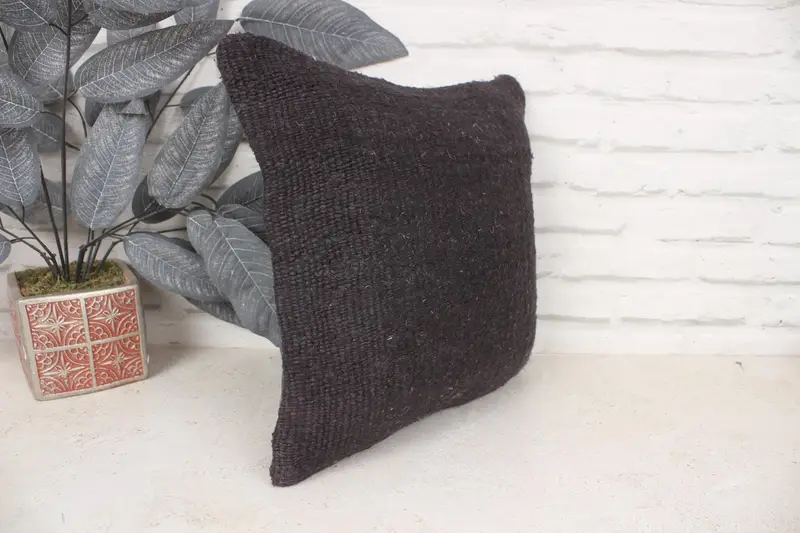 Accent Pillow Sham, Ethnical Kilim Rug Pillow, Pillow Sham, 14x14 Brown Pillow Sham, Kilim Cushion Sham, Turkish Pillow, Turkish Corner Cushion - 3
