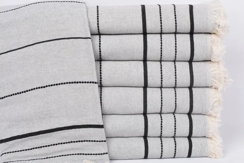Bridal Shower Favors, Turkish Beach Towel, 70x40 Inches, Gray-Black Stripes