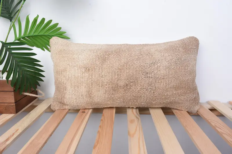 Pet Cushion, Boho Pillow Sham Cover, Vintage Pillow, Aesthetic Cushion Case, Cushion Cover, Kilim Pillow, 12x24 Beige Cushion Case - 1