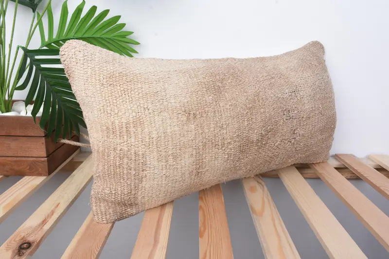 Pet Cushion, Boho Pillow Sham Cover, Vintage Pillow, Aesthetic Cushion Case, Cushion Cover, Kilim Pillow, 12x24 Beige Cushion Case - 5