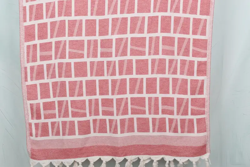 Personalized Red Cotton Towel with Beige Pattern, Bachelorette Gift, 34x69 Inches