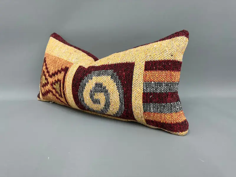 Cushion Cover, Kilim Cushion Sham, Southwestern Pillow, Pillow for Couch, Vintage Kilim Throw Pillow, 10x20 Yellow Cushion Case - 3