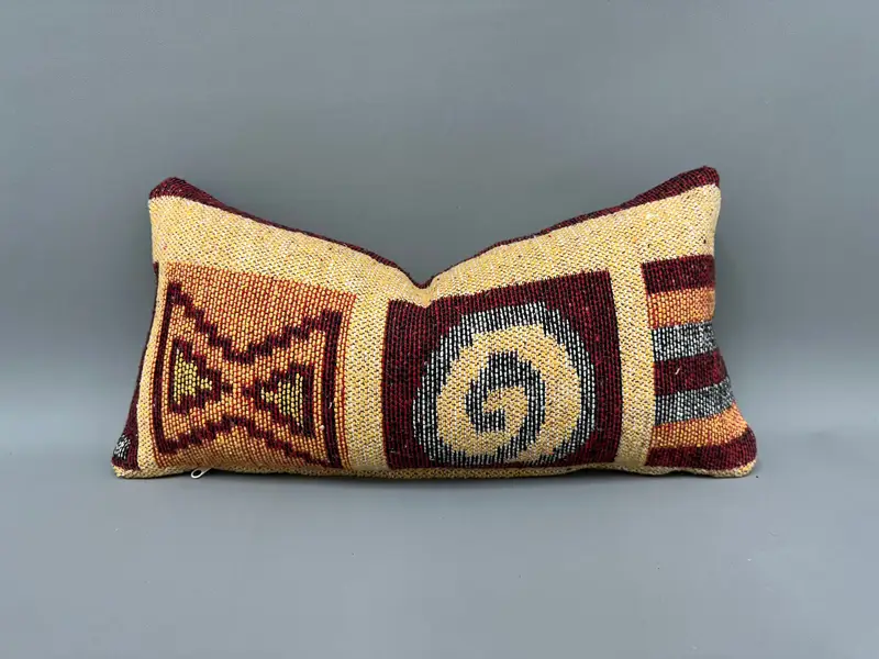 Cushion Cover, Kilim Cushion Sham, Southwestern Pillow, Pillow for Couch, Vintage Kilim Throw Pillow, 10x20 Yellow Cushion Case - 1