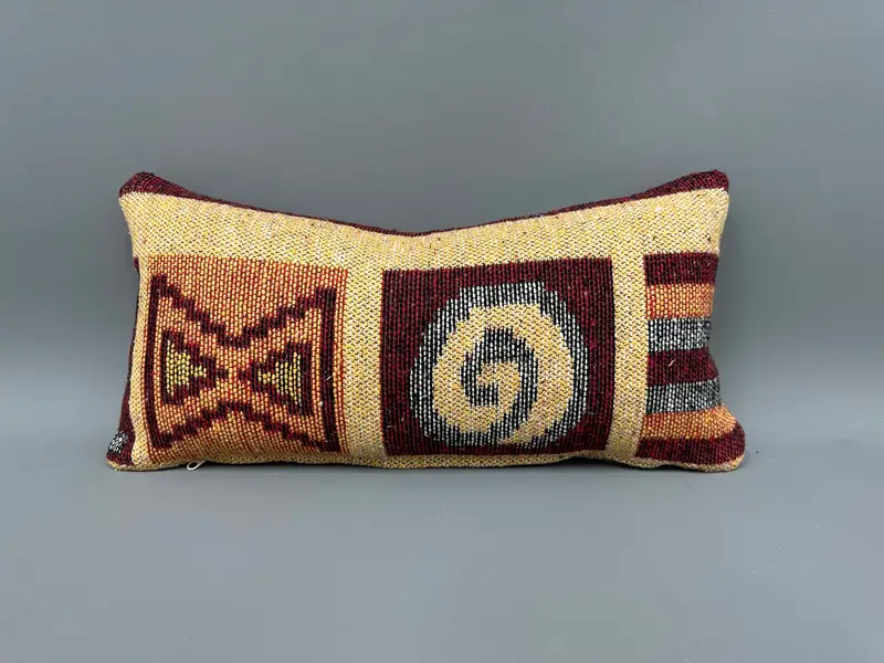 Cushion Cover, Kilim Cushion Sham, Southwestern Pillow, Pillow for Couch, Vintage Kilim Throw Pillow, 10x20 Yellow Cushion Case - 4