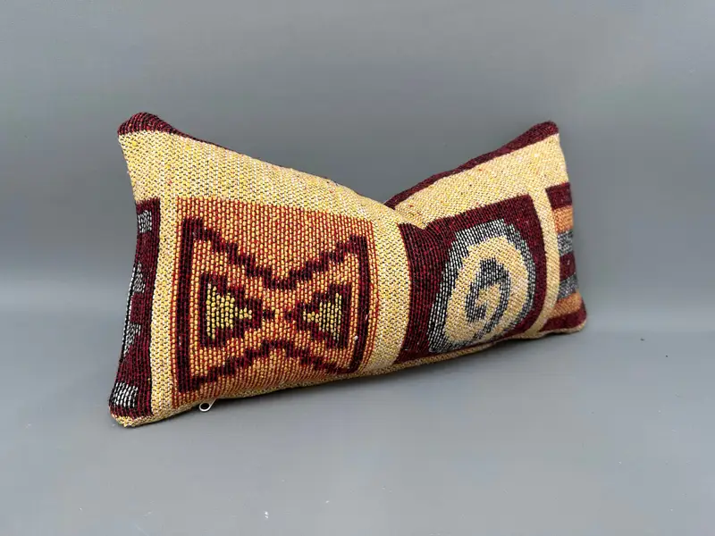 Cushion Cover, Kilim Cushion Sham, Southwestern Pillow, Pillow for Couch, Vintage Kilim Throw Pillow, 10x20 Yellow Cushion Case - 2