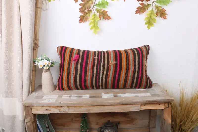 12x24 Orange Cushion Cover, Throw Kilim Pillow, Home Decor Pillow, Turkish Pillow, Armchair Pillow, Pillow Sham, Patio Pillow Sham - 1