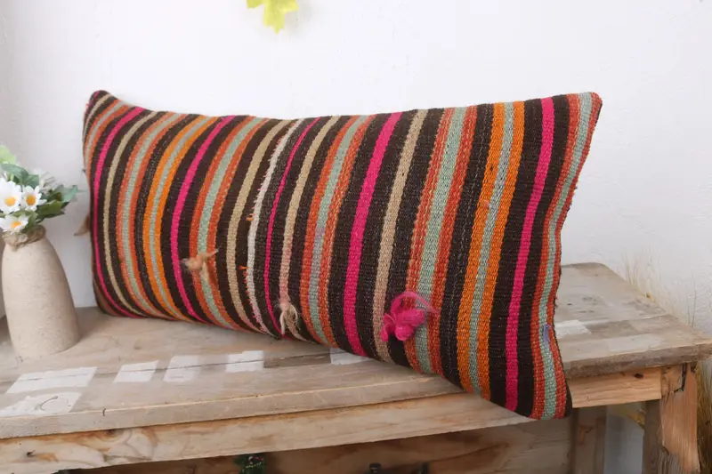 12x24 Orange Cushion Cover, Throw Kilim Pillow, Home Decor Pillow, Turkish Pillow, Armchair Pillow, Pillow Sham, Patio Pillow Sham - 4